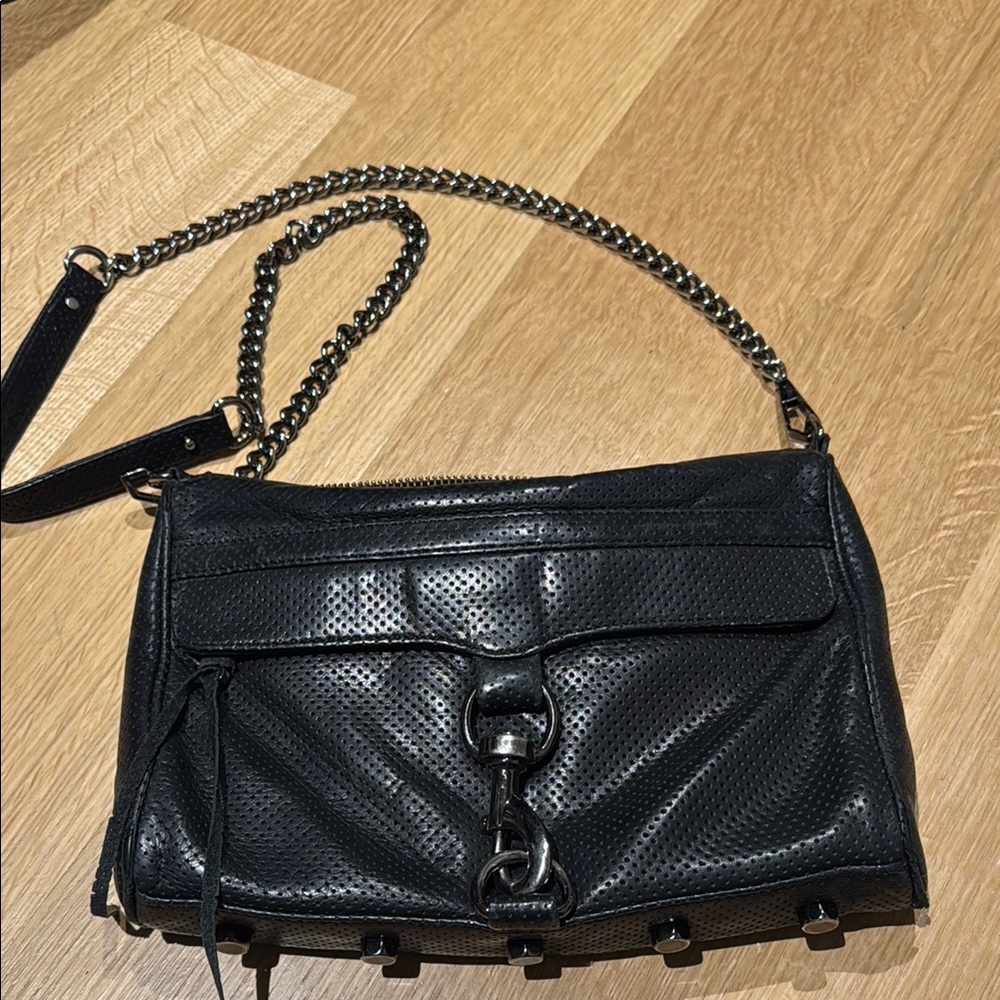 Rebecca Minkoff Black Perforated Leather Chain Bag